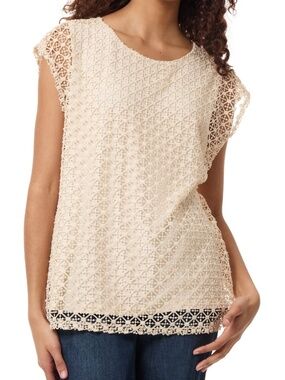 Jones New York Womens Classic Peasant Blouse Beige Petite P/PS